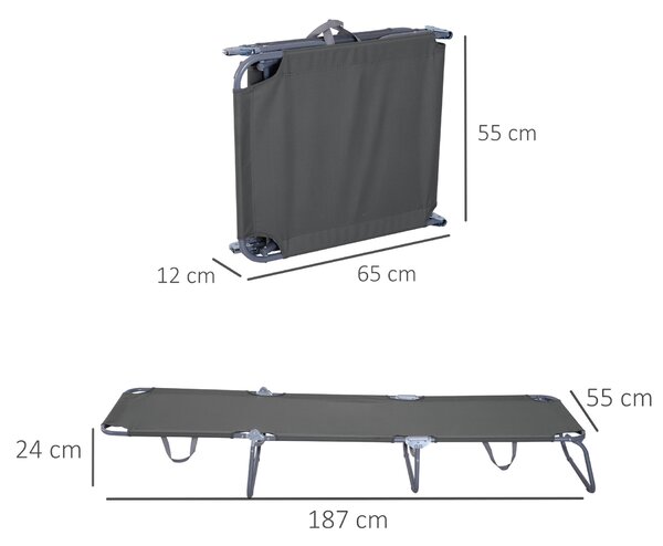 Outsunny Sdraio da Giardino Pieghevole, Lettino Prendisole in Metallo e Tessuto Oxford, Traspirante, 180x55x24cm - Grigio|Aosom