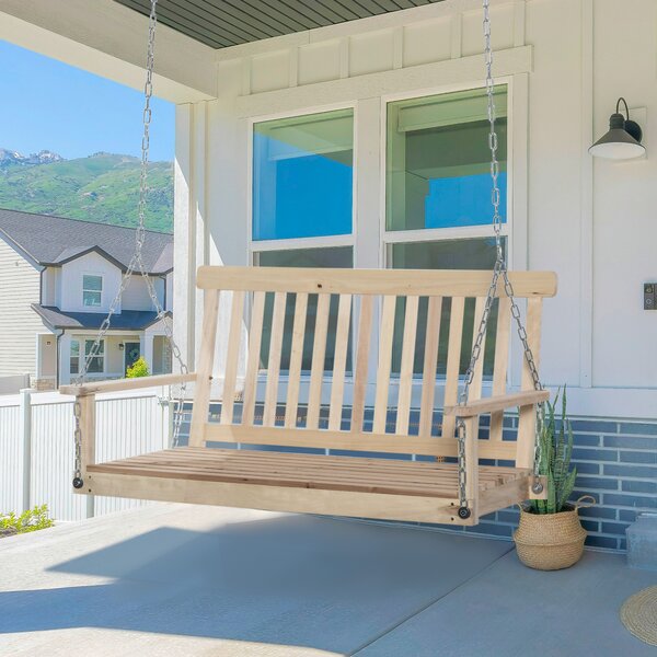 Outsunny Dondolo per Esterno Sospeso per 2 Persone in Legno e Catene in Metallo, Colore Naturale 119x65x61cm|Aosom
