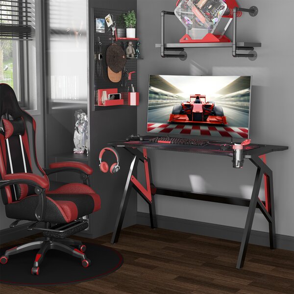 HOMCOM Scrivania Gaming Avanzata, Tappetino Mouse Maxi, Accessori Completi per Gamer, 120x58x75cm - Rosso e Nero|Aosom
