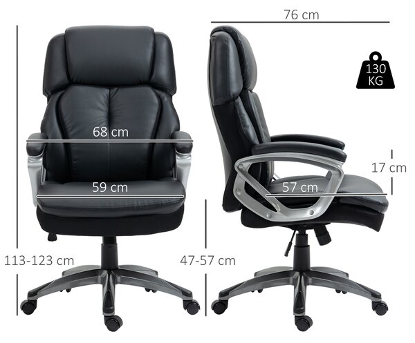 Vinsetto Poltrona da Ufficio Ergonomica con Poggiatesta, Altezza Regolabile e Dondolo, Sedia Girevole con Ruote, 68x76x117-125cm, Nero|Aosom