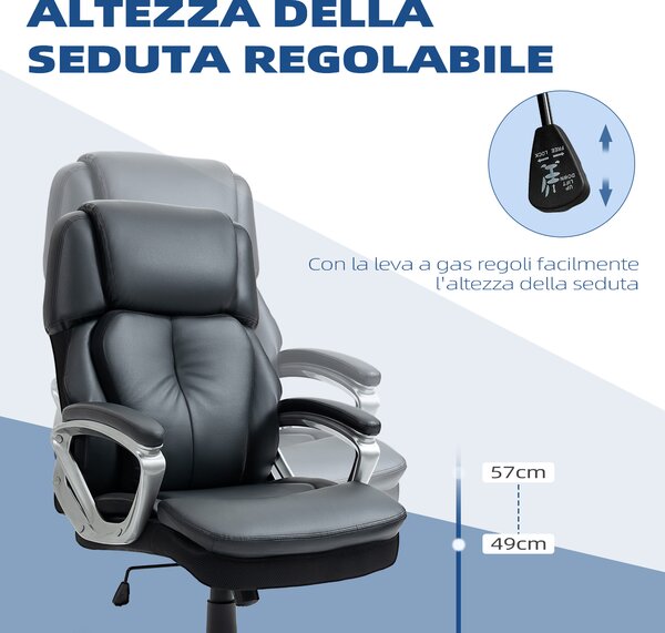 Vinsetto Poltrona da Ufficio Ergonomica con Poggiatesta, Altezza Regolabile e Dondolo, Sedia Girevole con Ruote, 68x76x117-125cm, Nero|Aosom