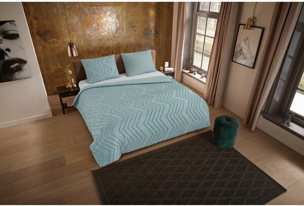 Copripiumino per letto singolo verde chiaro in microfibra 140x220 cm Pure Zigzag - Good Morning