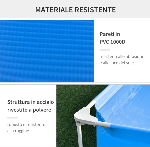 Outsunny Piscina Fuori Terra Autoportante, Piscina Rigida Rettangolare con Filtro e Valvola in Acciaio e PVC, Blu, 252x152x65cm|Aosom