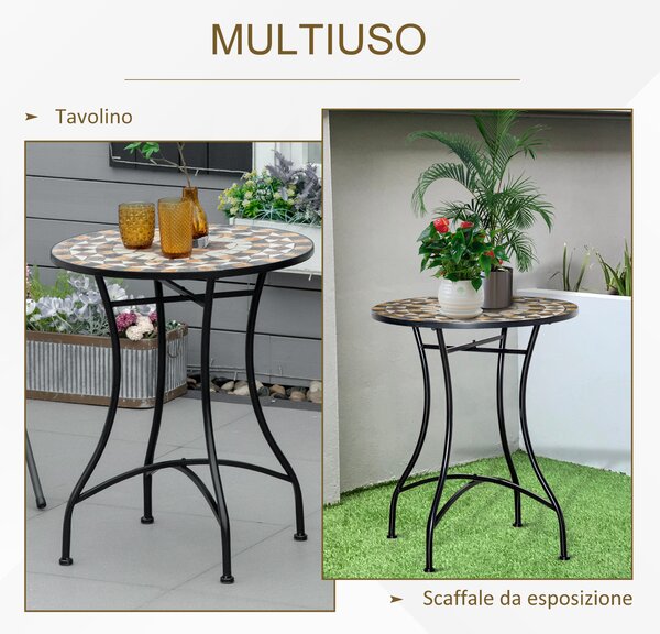 Outsunny Tavolo da Giardino Rotondo in Metallo e Mosaico, Tavolo da Esterno, Ф60x71cm, Nero|Aosom