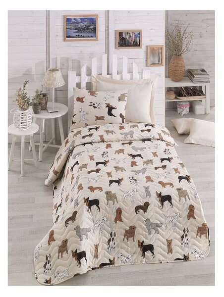 Set con copriletto e federa beige con rivestimento trapuntato 160x220 cm Havhav – Mijolnir