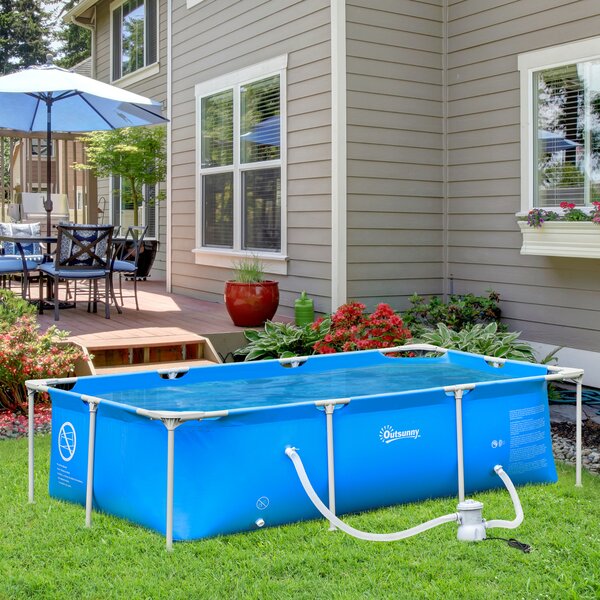 Outsunny Piscina Fuori Terra Autoportante, Piscina Rigida Rettangolare con Filtro e Valvola in Acciaio e PVC, Blu, 252x152x65cm|Aosom