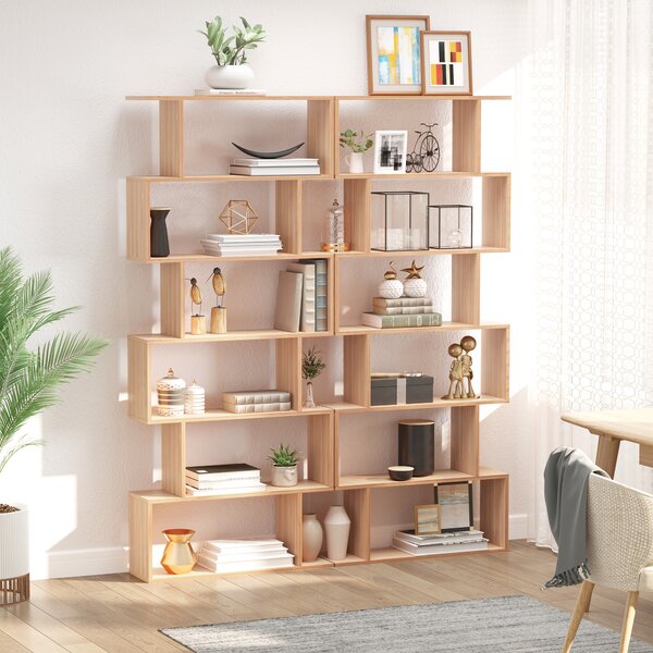 HOMCOM Libreria Scaffale Moderno Zig Zag in Legno Naturale per Soggiorno Casa o Ufficio Design Elegante e Funzionale per Stile Contemporaneo|Aosom