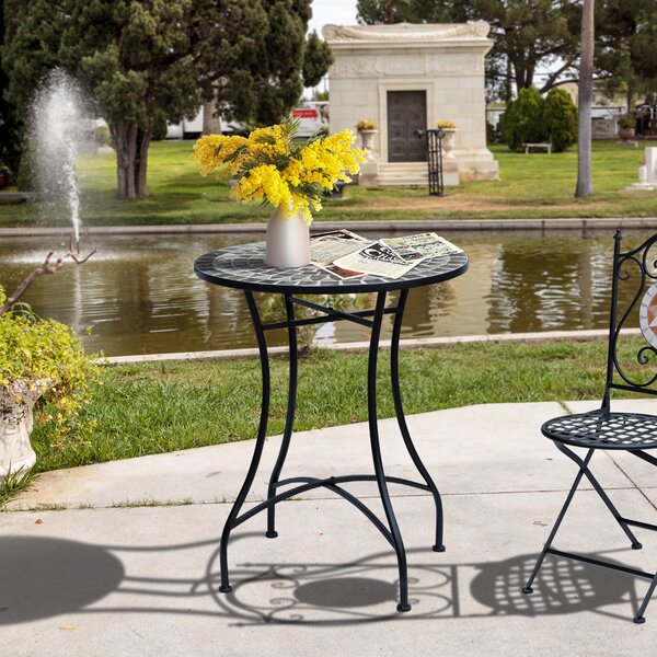 Outsunny Tavolino da Giardino in Metallo e Ceramica, Tavolo da Esterno per Terrazzo o Balcone, Diametro 60x71cm, Nero|Aosom