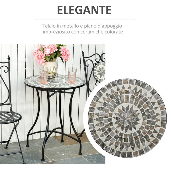 Outsunny Tavolino da Giardino in Metallo e Ceramica, Tavolo da Esterno per Terrazzo o Balcone, Diametro 60x71cm, Nero|Aosom