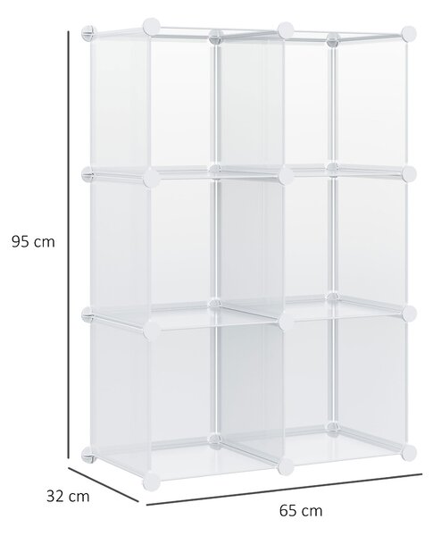 HOMCOM Mobile Scarpiera Modulare Salvaspazio, 6 Cubi in Plastica PP, 94.5x32x162 cm, Trasparente|Aosom