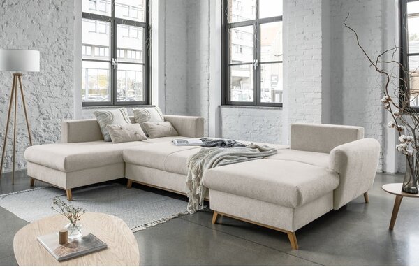 Divano letto beige a "U", angolo sinistro Scandic Lagom - Miuform