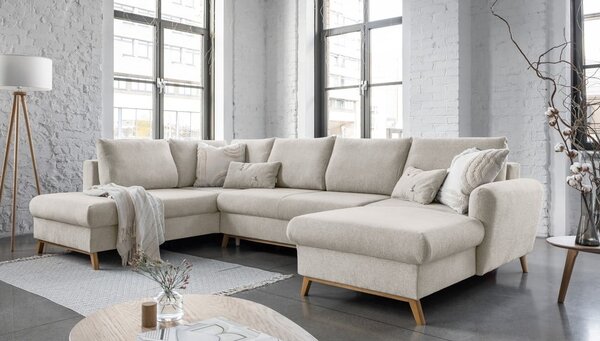 Divano letto beige a "U", angolo sinistro Scandic Lagom - Miuform