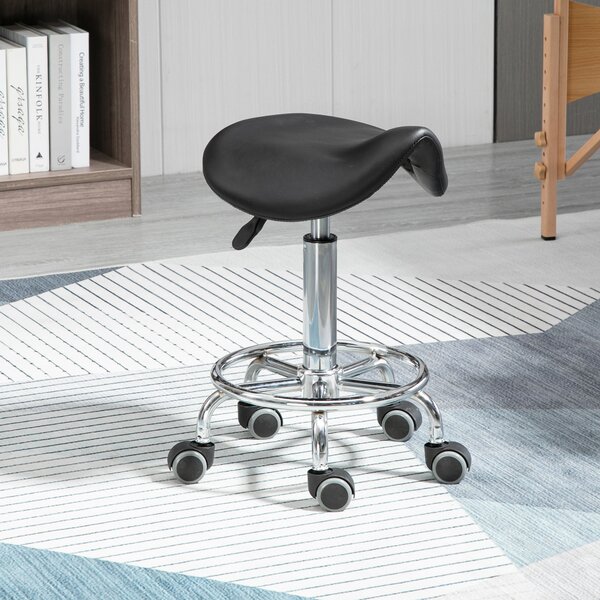 HOMCOM Sgabello Regolabile in Altezza con 5 Ruote e Seduta Ergonomica Imbottita in Gommapiuma, 36.2x37.5x51-66 cm, Nero|Aosom