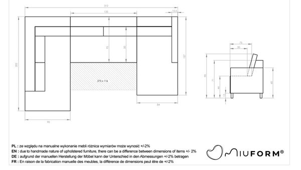 Divano letto beige a "U", angolo sinistro Scandic Lagom - Miuform