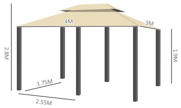Outsunny Gazebo Moderno da Giardino con Tende e Tetto a 2 Livelli, 3x4 m, Bianco e Crema | Aosom Italy