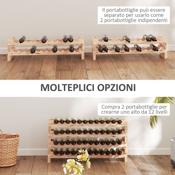 HOMCOM Portabottiglie in Legno di Pino, Cantinetta Vini con 4 Ripiani per 48 Bottiglie, 114x28x56.5 cm, Colore Legno