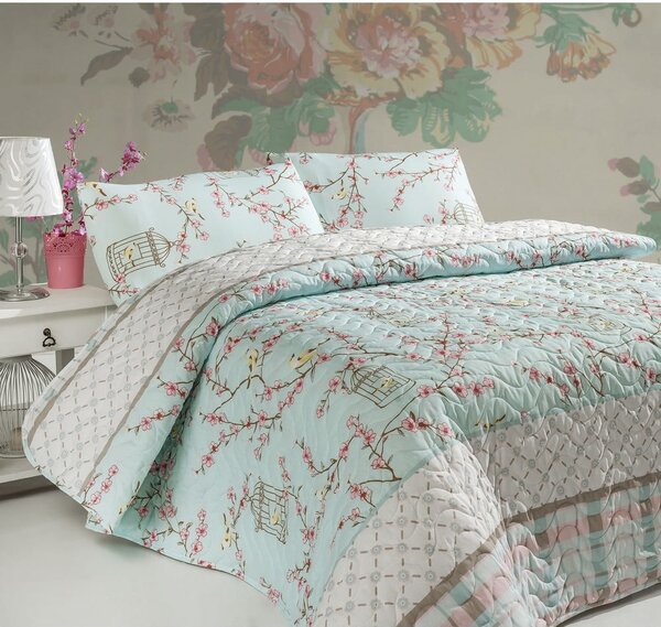 Set con copriletto e federa color menta con rivestimento trapuntato 240x220 cm Birdcage – Mijolnir