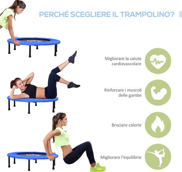 HOMCOM Trampolino Elastico per Jumping Fitness e Allenamento a Casa, Molle e Struttura in Acciaio, Φ91x22.5cm, Nero e Blu|Aosom