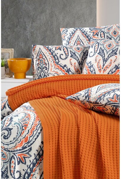 Copriletto in cotone arancione 220x240 cm Waffle - Mila Home