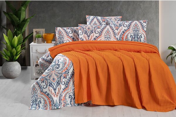 Copriletto in cotone arancione 220x240 cm Waffle - Mila Home