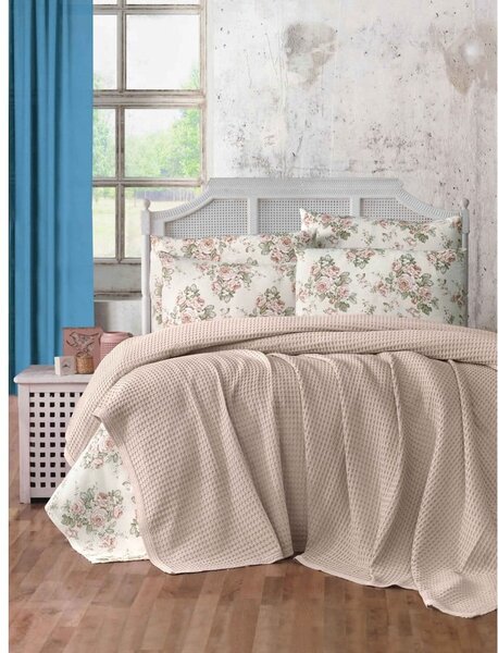 Copriletto in cotone marrone chiaro 220x240 cm Waffle - Mila Home
