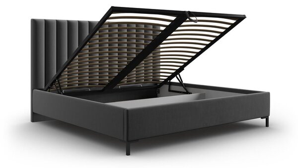 Letto matrimoniale imbottito grigio scuro con contenitore con griglia 160x200 cm Casey - Mazzini Beds