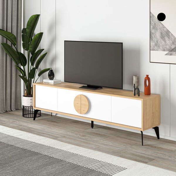 Tavolo TV in rovere decorato in bianco e naturale 180x51 cm Vae - Marckeric