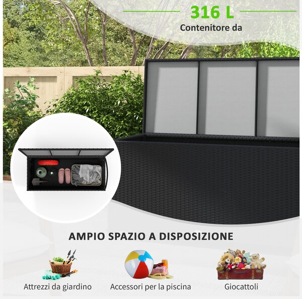 Outsunny Baule da Giardino in Rattan PE con Ruote e Maniglia Laterale, 121x57x67cm, Nero|Aosom