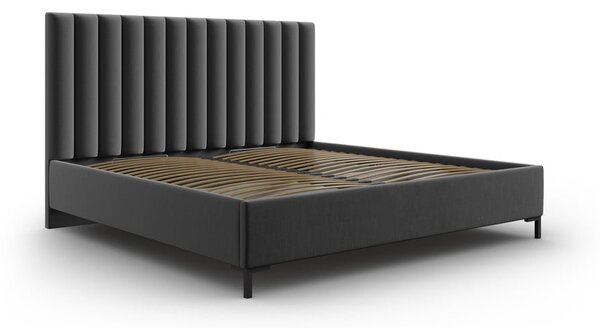 Letto matrimoniale imbottito grigio scuro con contenitore con griglia 160x200 cm Casey - Mazzini Beds