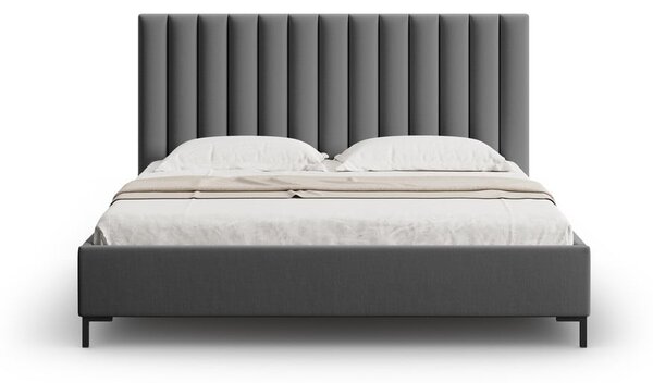Letto matrimoniale imbottito grigio scuro con contenitore con griglia 160x200 cm Casey - Mazzini Beds