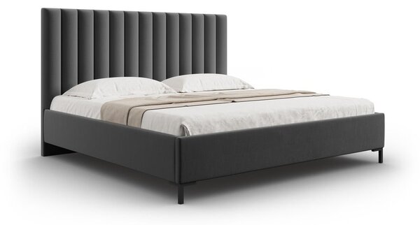Letto matrimoniale imbottito grigio scuro con contenitore con griglia 160x200 cm Casey - Mazzini Beds