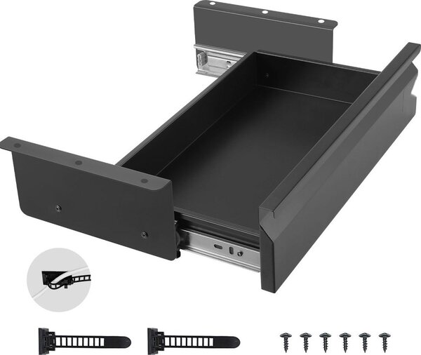 Cassetto sottobanco - Organizer da scrivania - Nascosto - Sottostruttura - Cassetto portamatite - Dimensioni 440 x 223 x 101 mm - Per tavoli sit-stand - Ufficio e home office