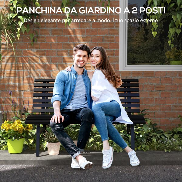 Outsunny Panchina da Esterno in Alluminio a 2 Posti a Doghe, 123x67x79cm, Nero|Aosom