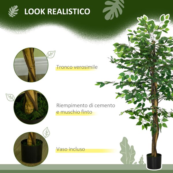 HOMCOM Pianta Artificiale di Ficus Alta 150cm per Interno ed Esterno con Vaso Incluso
