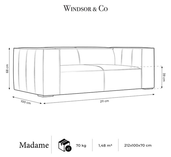 Divano in pelle marrone cognac 212 cm Madame - Windsor & Co Sofas
