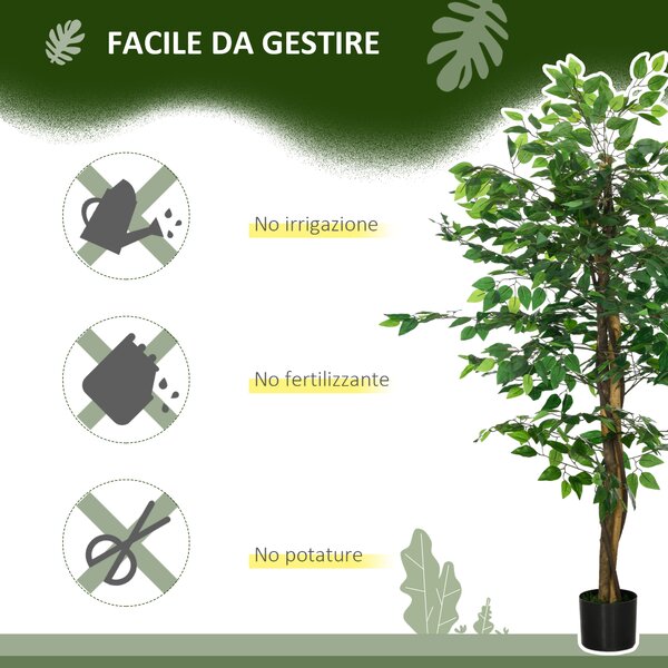 HOMCOM Pianta Artificiale di Ficus Alta 150cm per Interno ed Esterno con Vaso Incluso