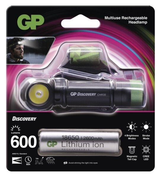 Lampada frontale LED GP DISCOVERY CHR35 LED/3,7V/2600mAh