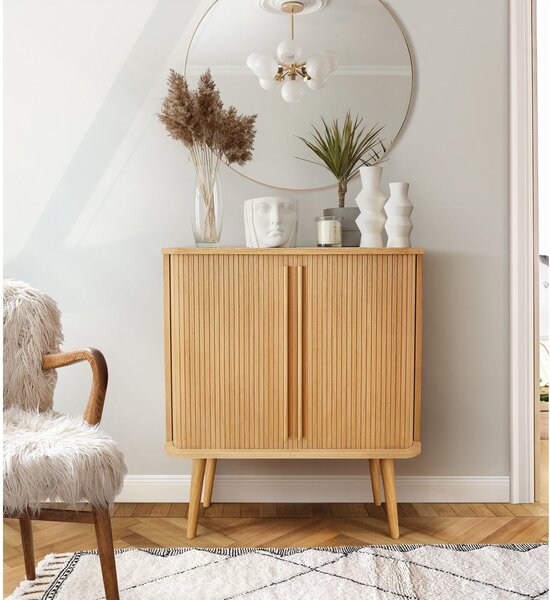 Cassettiera alta colore naturale con trama in rovere con ante scorrevoli 83x95 cm Rove - Woodman