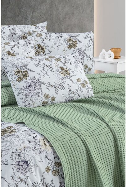 Copriletto in cotone verde 220x240 cm Waffle - Mila Home