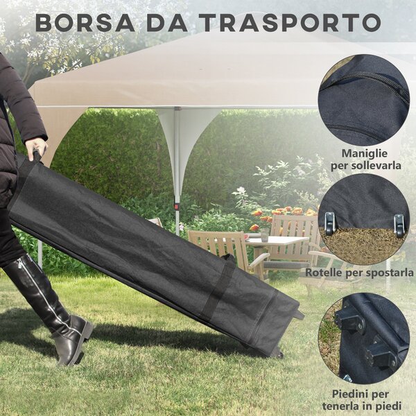 Outsunny Gazebo da Giardino 3x3 m Pieghevole con Altezza Regolabile e Borsa di Trasporto con Ruote, Beige|Aosom