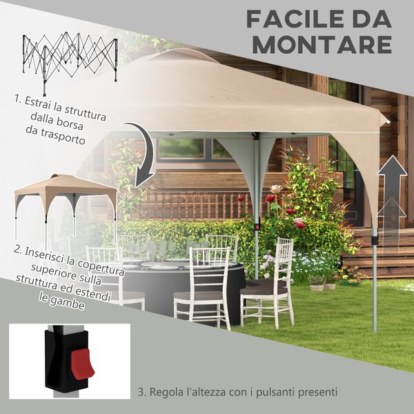 Outsunny Gazebo da Giardino 3x3 m Pieghevole con Altezza Regolabile e Borsa di Trasporto con Ruote, Beige|Aosom