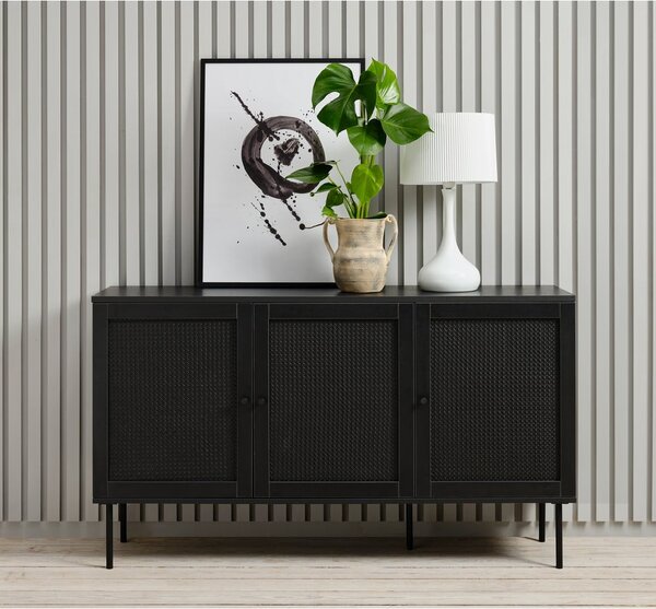 Cassettiera bassa nera in rovere 140x80 cm Pensacola - Unique Furniture