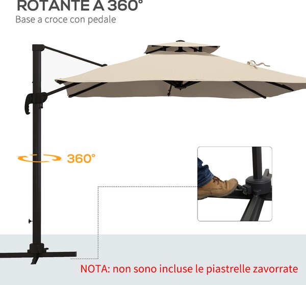 Outsunny Ombrellone a Braccio 3x3 m Inclinabile su 6 Posizioni, in Alluminio e Poliestere, Khaki
