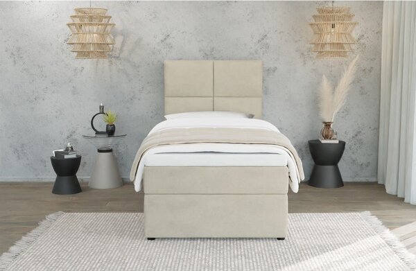 Letto singolo imbottito con contenitore beige con materasso e topper inclusi 90x200 cm Lena – Ropez