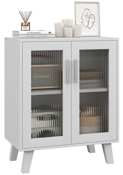 HOMCOM Credenza Moderna Multiuso con 2 Ante Trasparenti e 2 Ripiani, 61x35x75cm, Bianco|Aosom