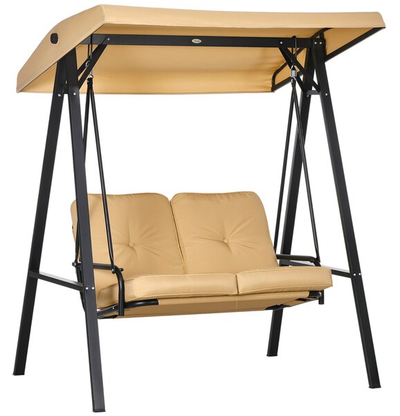 Outsunny Dondolo Giardino 2 Posti in Acciaio e Teslin con Tettuccio Regolabile e Cuscini, Dondolo da Esterno Anti-Raggi UV, Beige | Aosom Italy