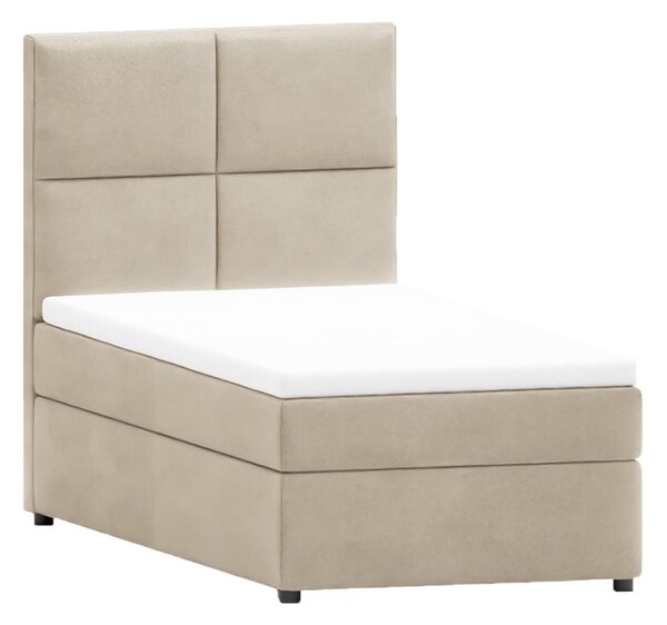 Letto singolo imbottito con contenitore beige con materasso e topper inclusi 90x200 cm Lena – Ropez