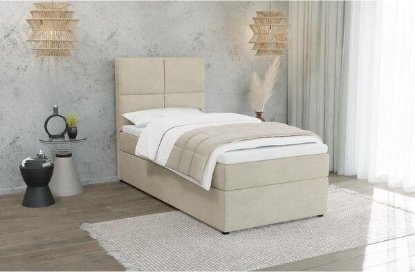 Letto singolo imbottito con contenitore beige con materasso e topper inclusi 90x200 cm Lena – Ropez