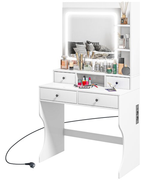 Toeletta Con Specchio, Sgabello Da Trucco, Set Toeletta Con 6 Lampadine Led Bianco 94664331