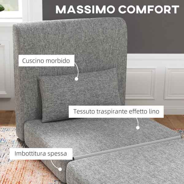 HOMCOM Poltrona Letto Pieghevole da Terra a 3 Sezioni Salvaspazio in Tessuto, 80x75x74 cm, Grigio